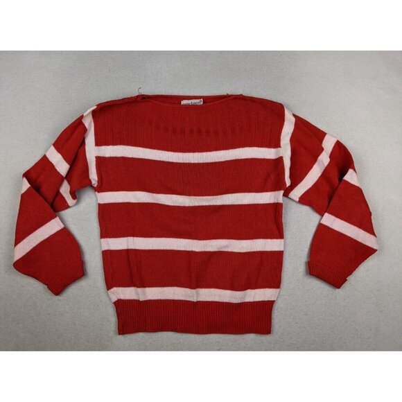 VINTAGE WOMEN'S ORANGE AND WHITE STRIPED PULLOVER SWEATER - GARLAND - SIZE M - Picture 1 of 14